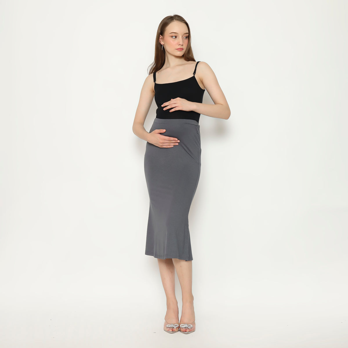 【I AM MARI】Belend Mermaid Midi Skirt Amazon.com: Lace Up Back Mermaid Hem Skirt - Grey, Elegant