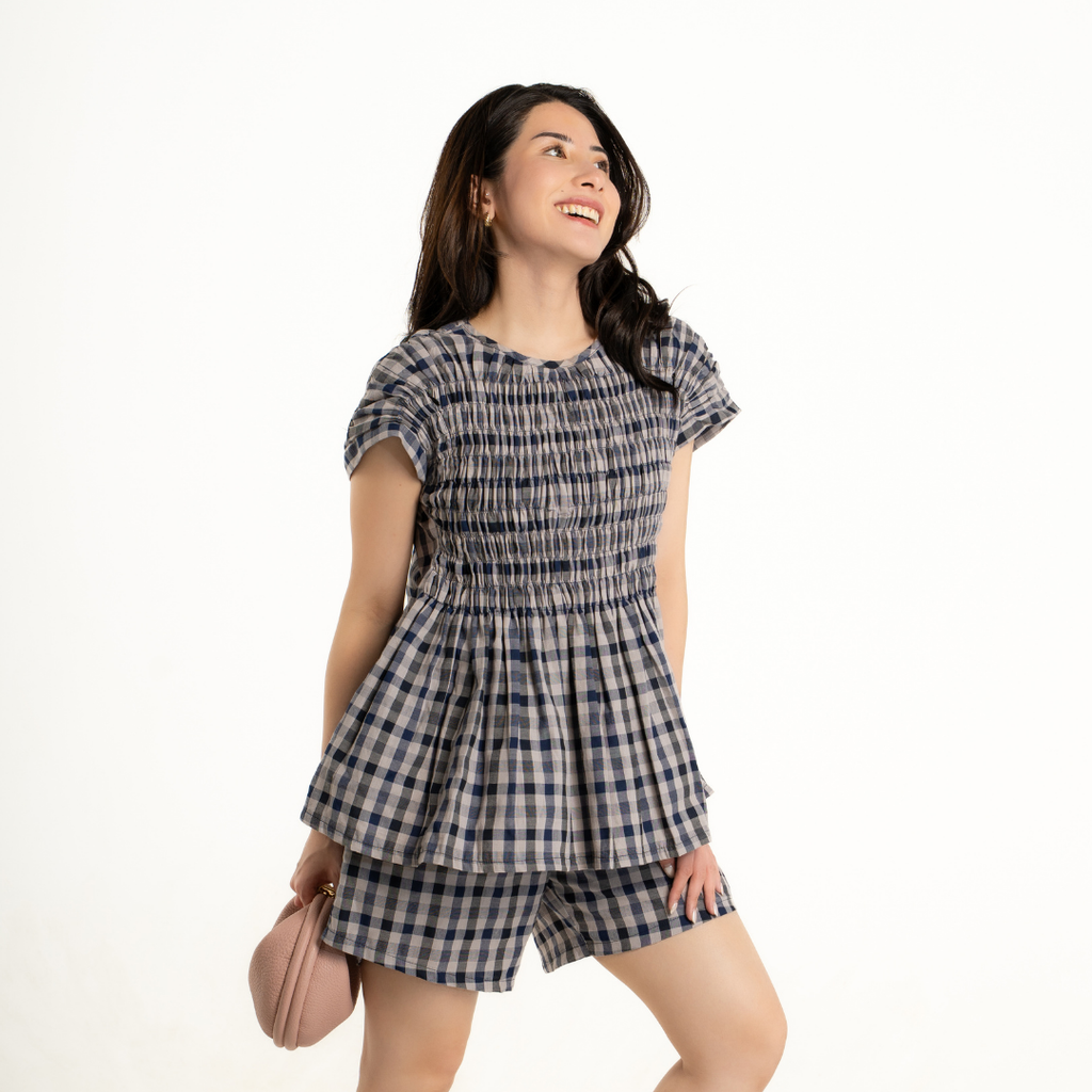 Rue Picnic Gingham Sets Top and Bottom in Twilight Plaid