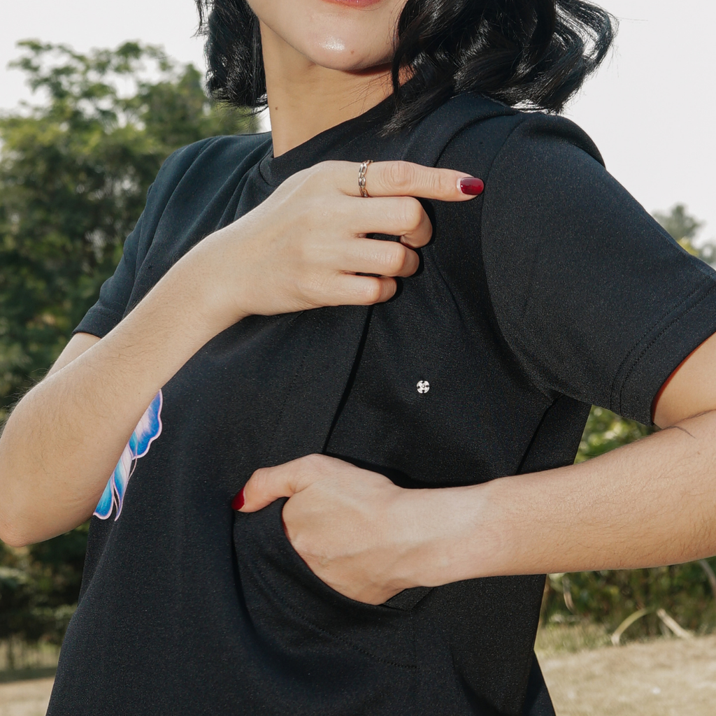 Bloom Nursing Tee in Midnight Black