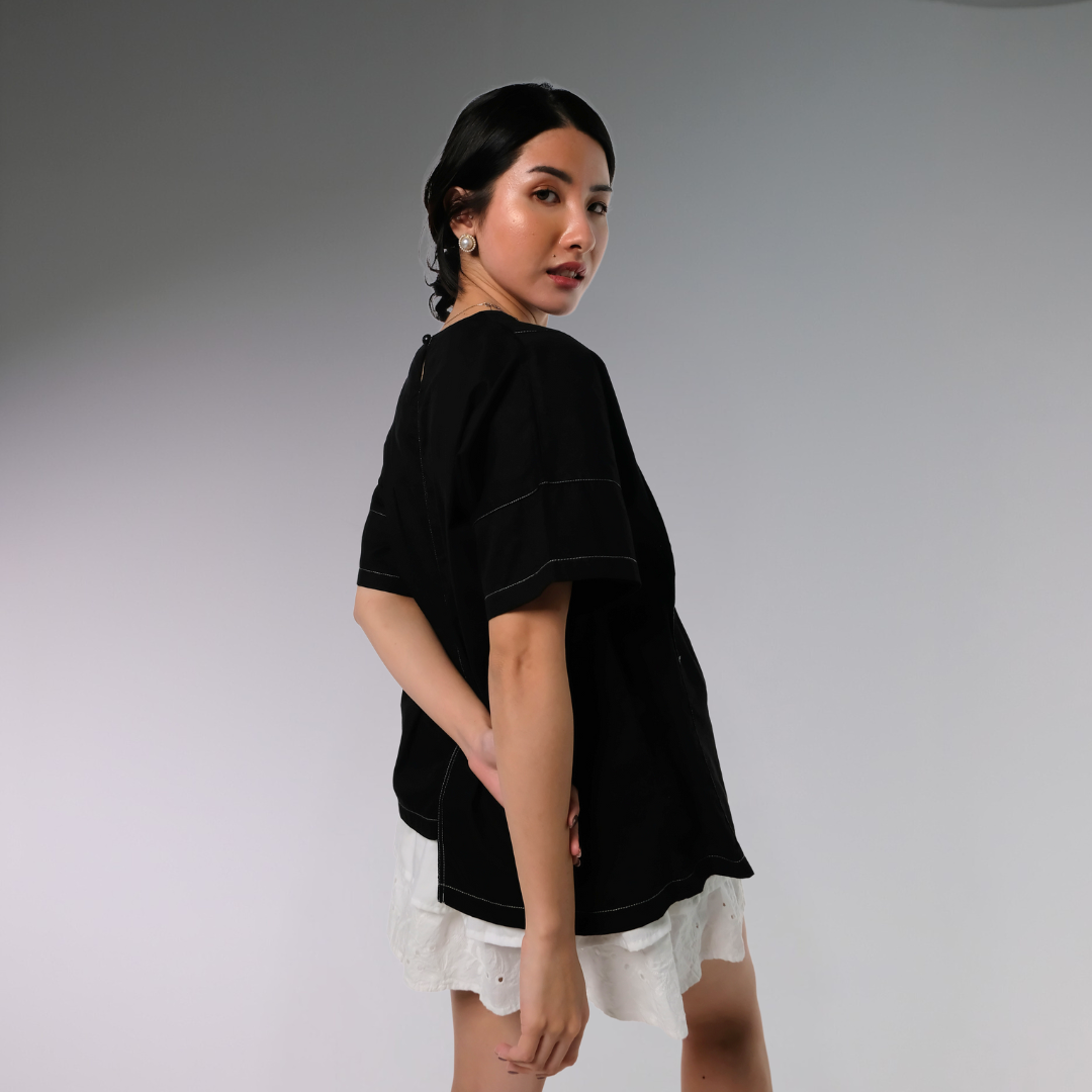 Mari Nursing Panel Top in Black