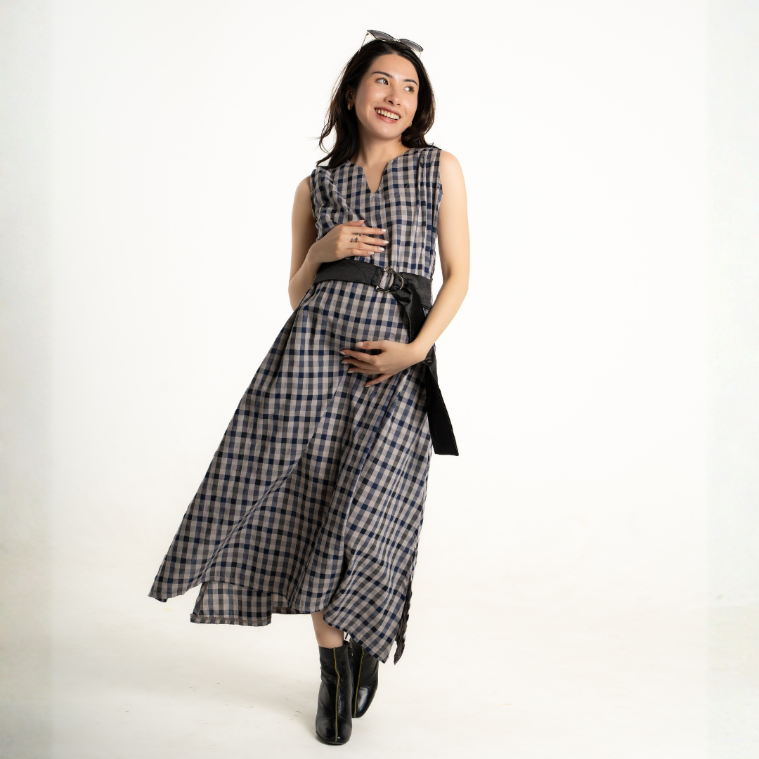 Nova V-Neck Modern Gingham Nursing Dress in Twilight Plaid