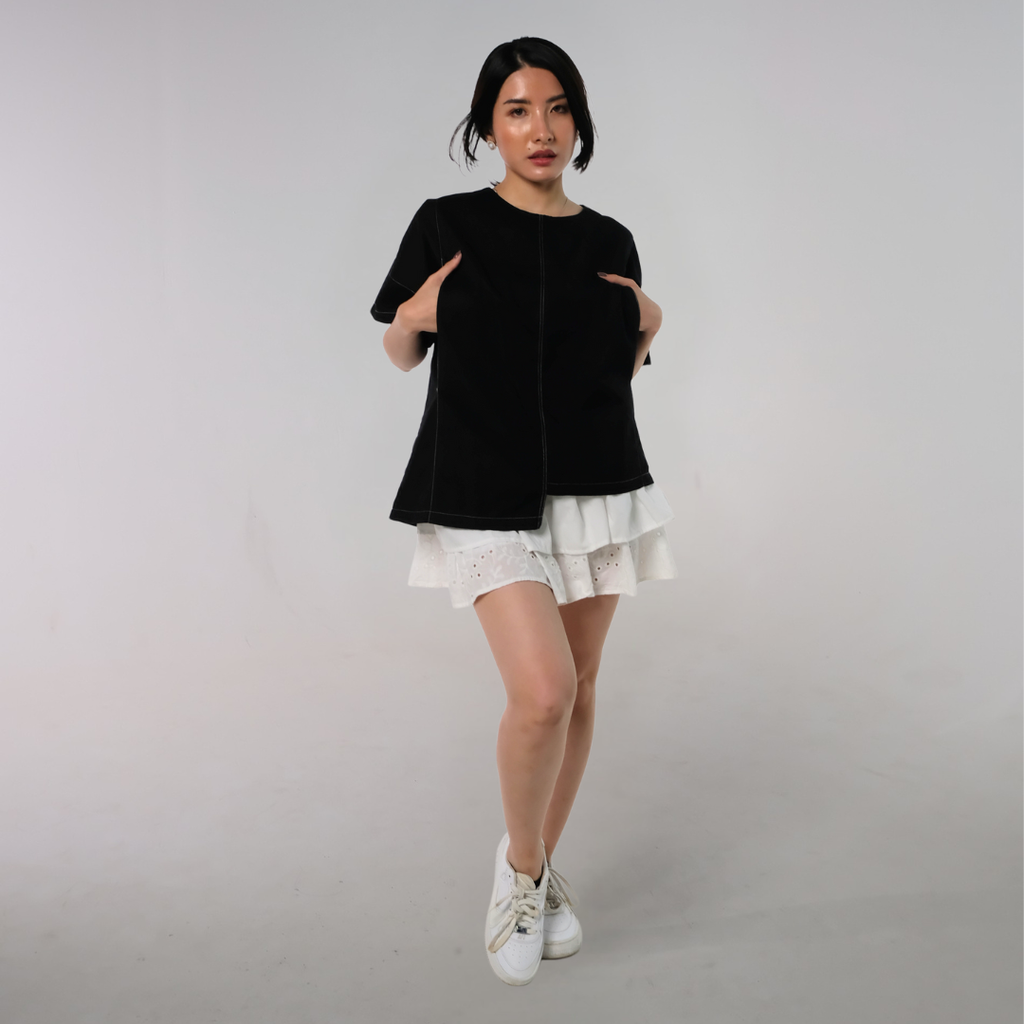 Mari Nursing Panel Top in Black