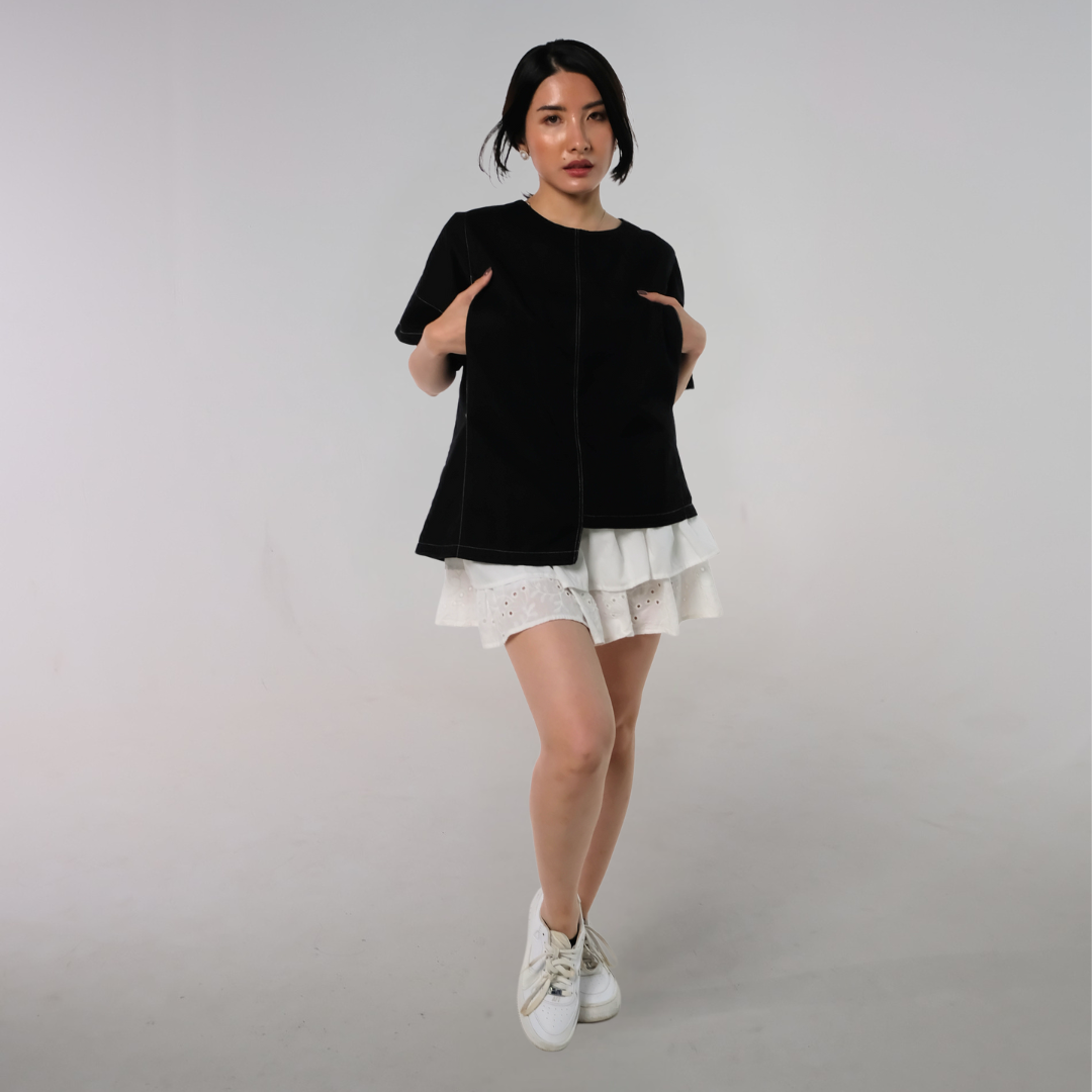 Mari Nursing Panel Top in Black