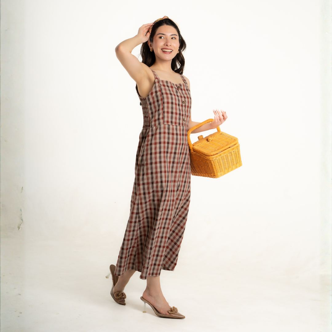 Aveline Gingham Nursing Dress in Brick amber