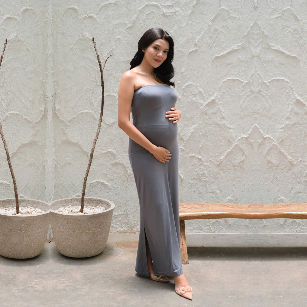 Sara Tank Top Maternity Dress In Warm Grey
