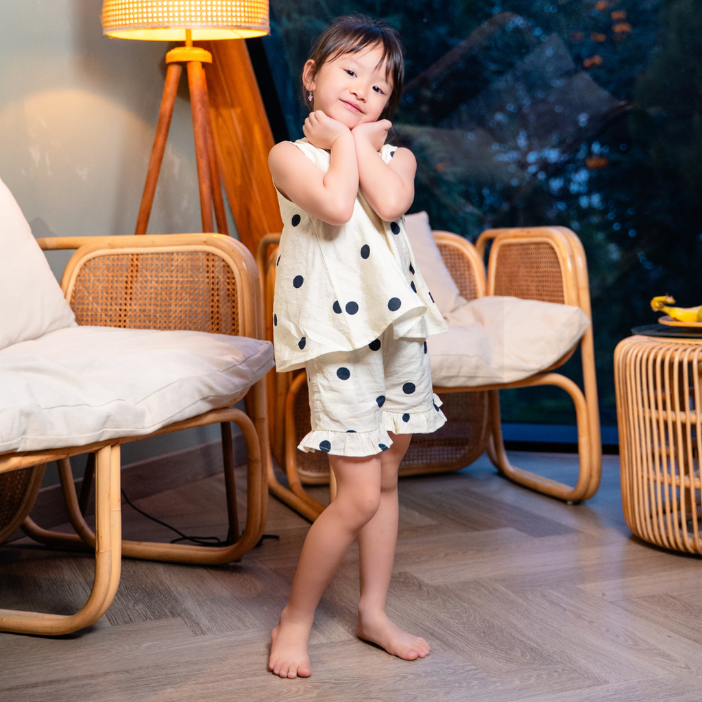 Polka Dot Kids Pajama Set in White