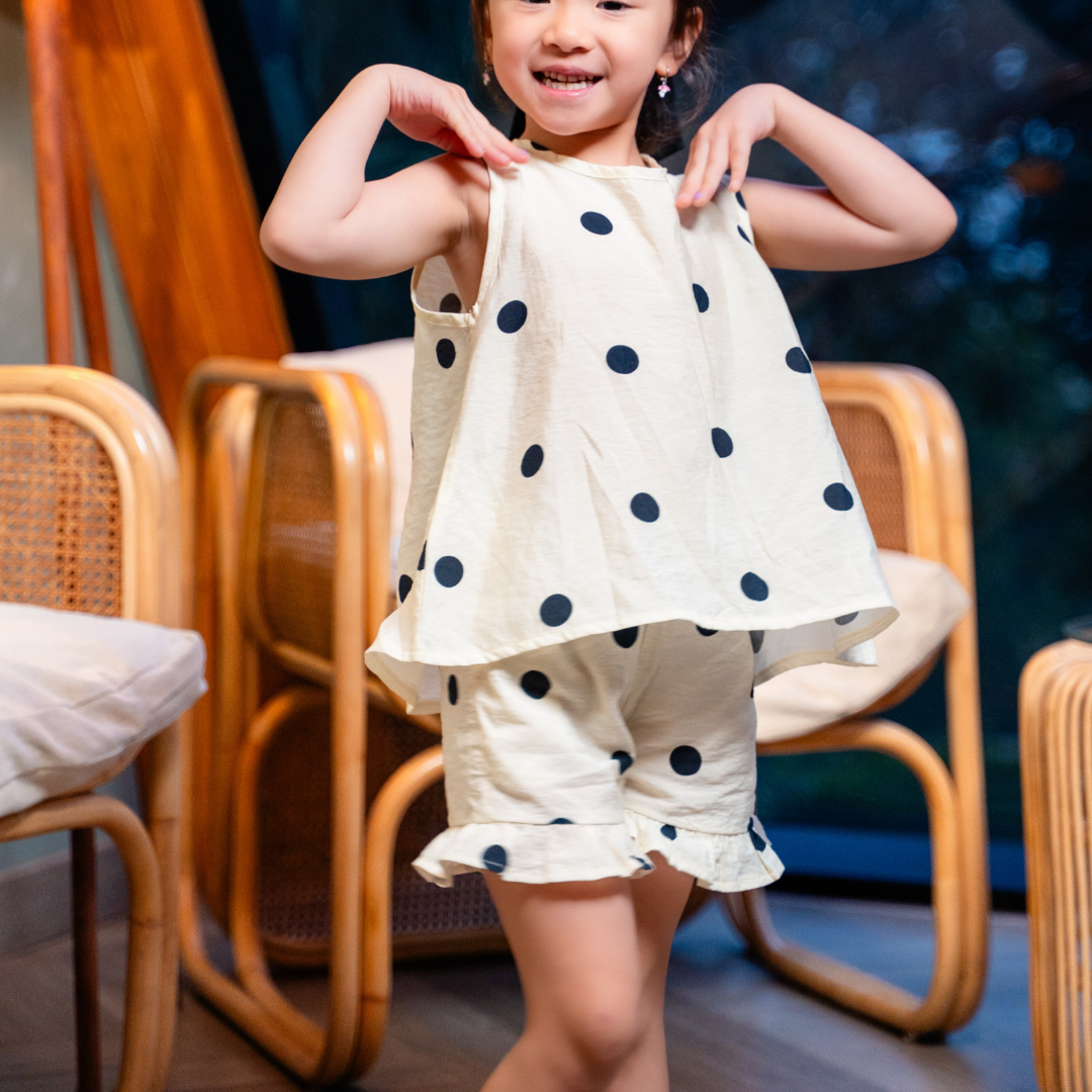 Polka Dot Kids Pajama Set in White
