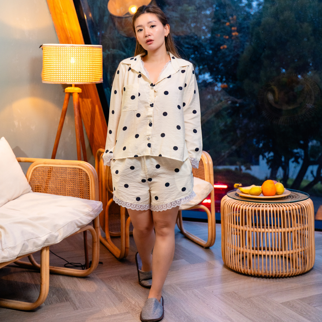 Nana Maternity Polka-Dots Sets With Lace in White