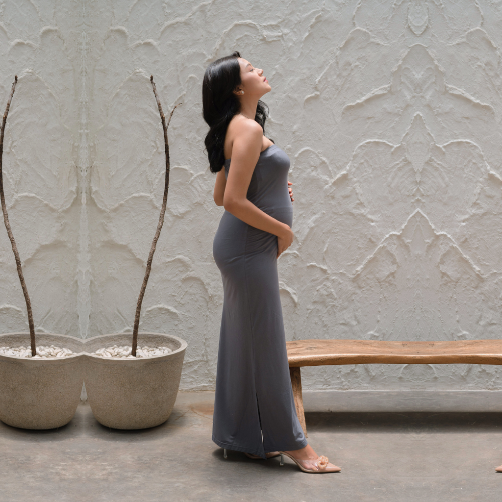 Sara Tank Top Maternity Dress In Warm Grey