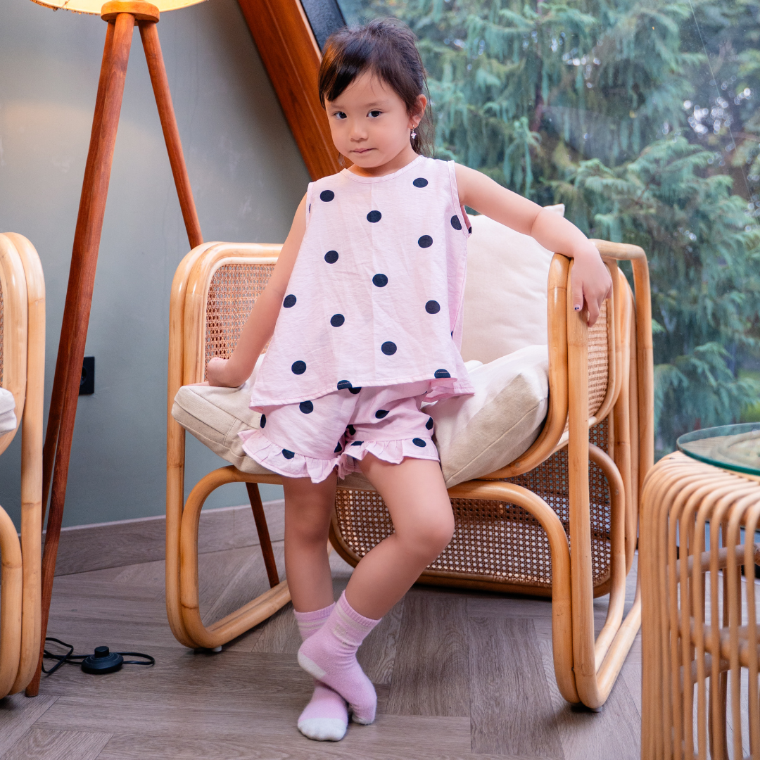 Polka Dot Kids Pajama Set in Blush Pink