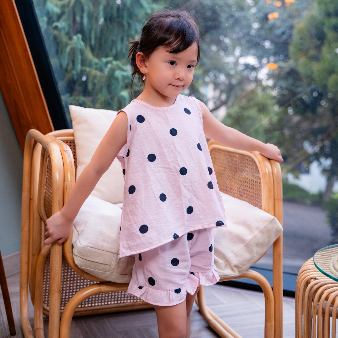 Polka Dot Kids Pajama Set in Blush Pink