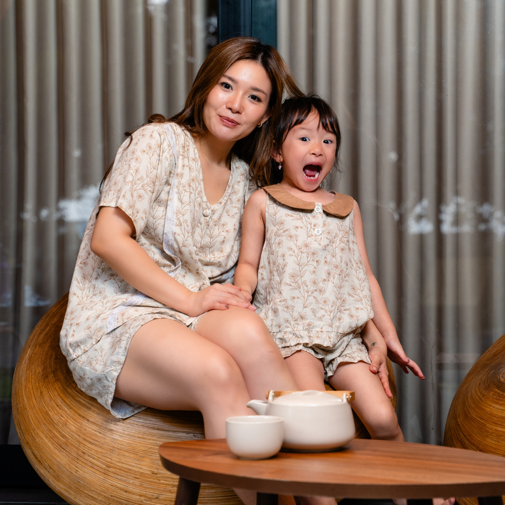 Mai Kids Pajamas Set in Beige Blossom