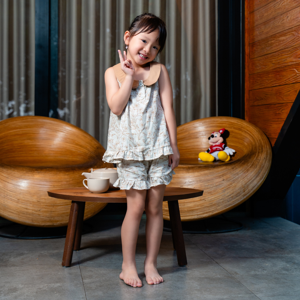 Mai Kids Pajamas Set in Beige Blossom
