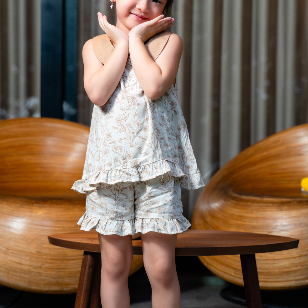 Mai Kids Pajamas Set in Beige Blossom
