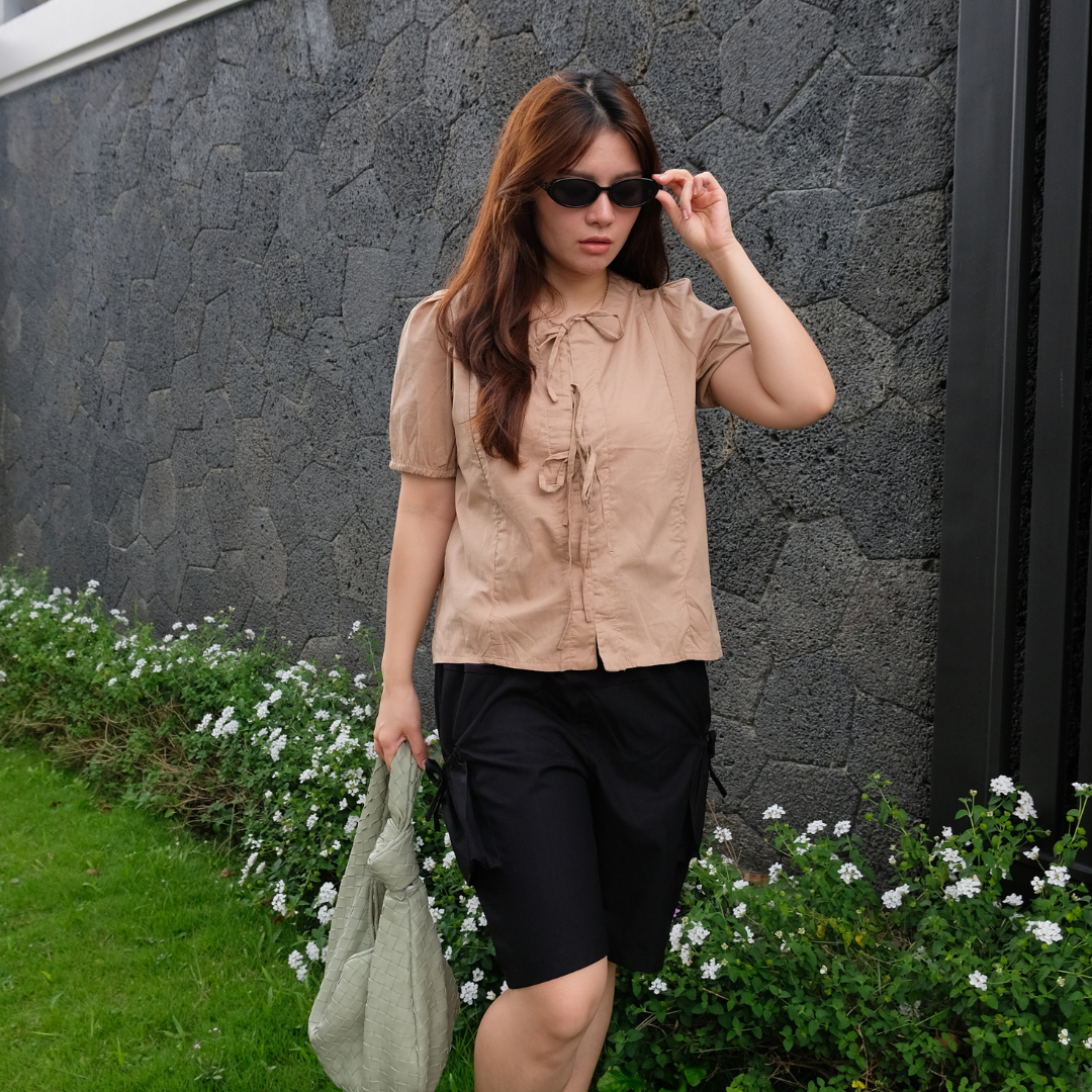Alby Nursing Bow Top in Tan