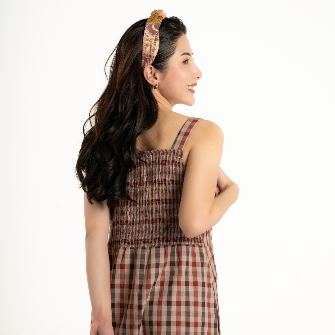Aveline Gingham Nursing Dress in Brick amber