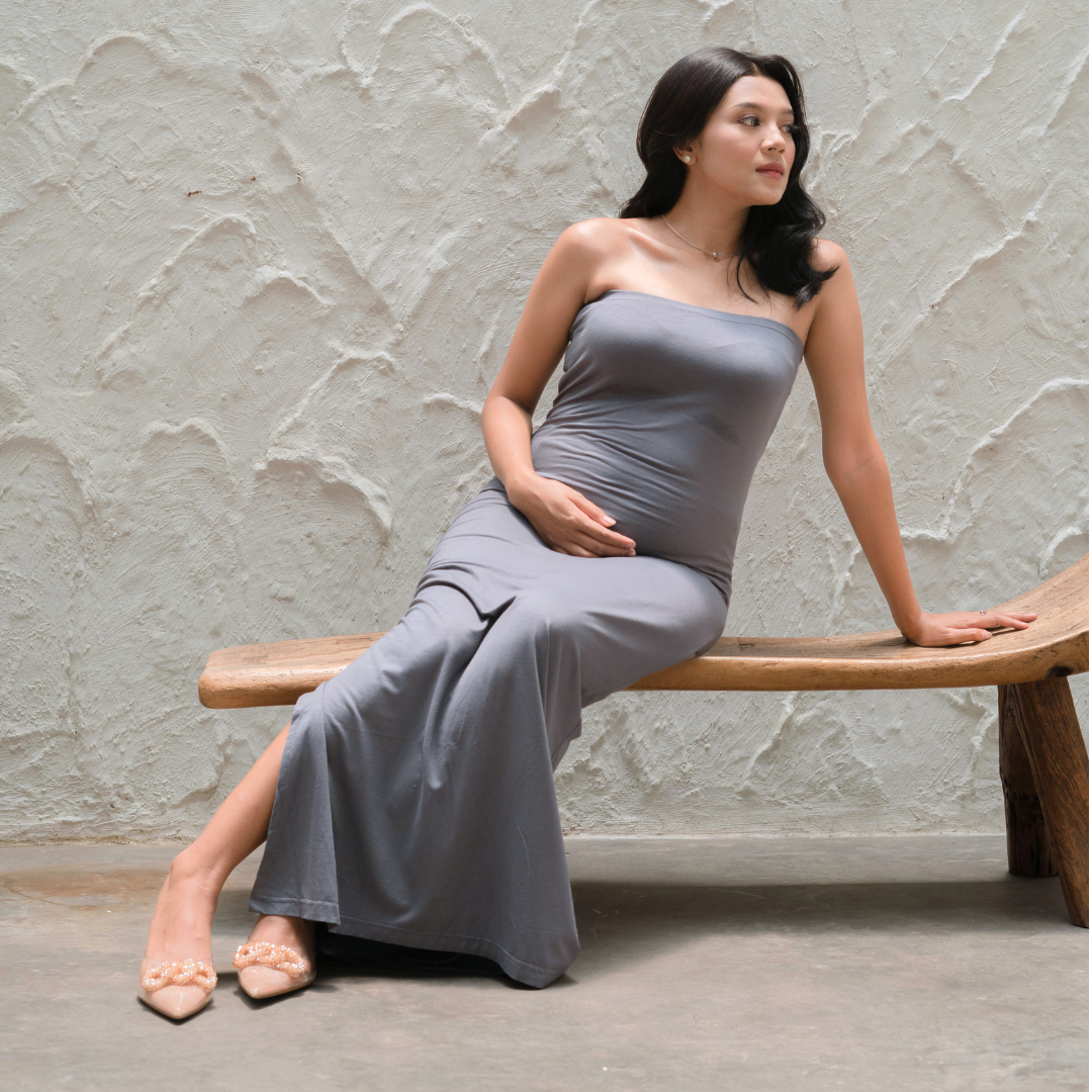 Sara Tank Top Maternity Dress In Warm Grey