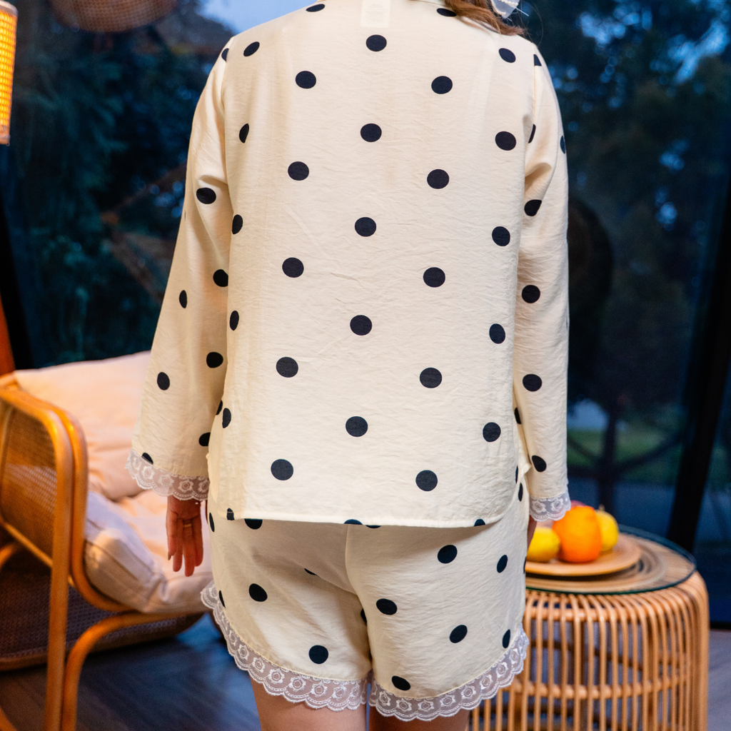 Nana Maternity Polka-Dots Sets With Lace in White