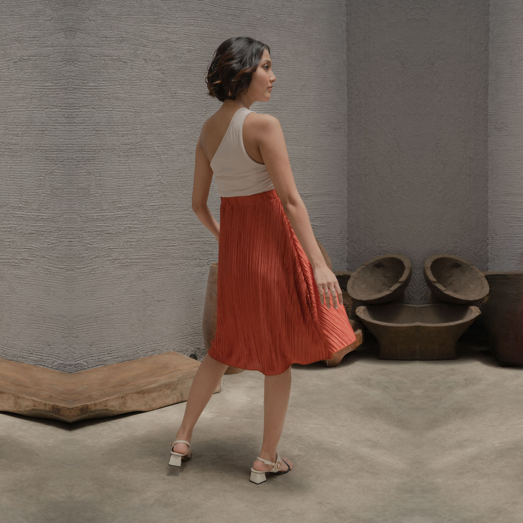 Naomi Skirt With Pleats In Burnt Orange