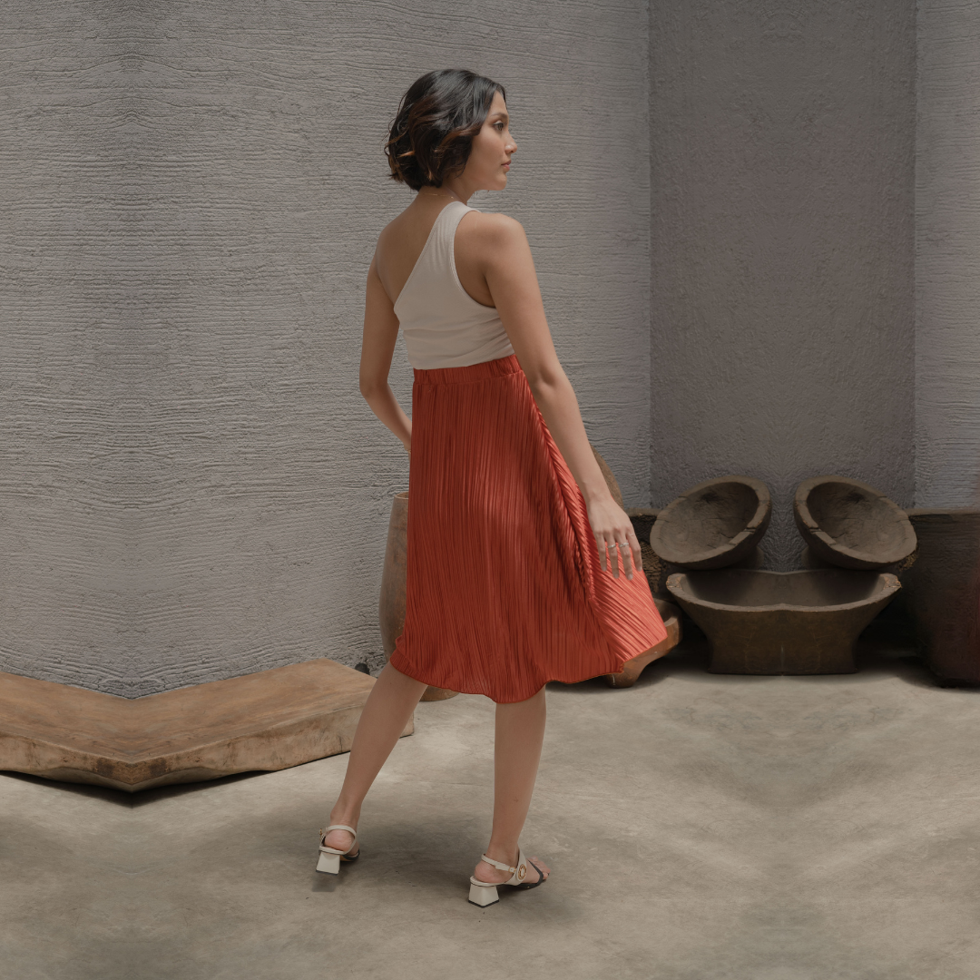 Naomi Skirt With Pleats In Burnt Orange