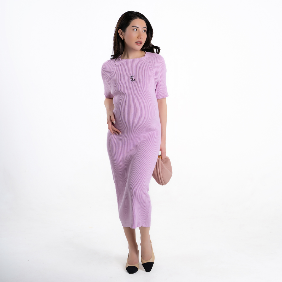 The Elara Knit Maternity Dress in Powder Rose