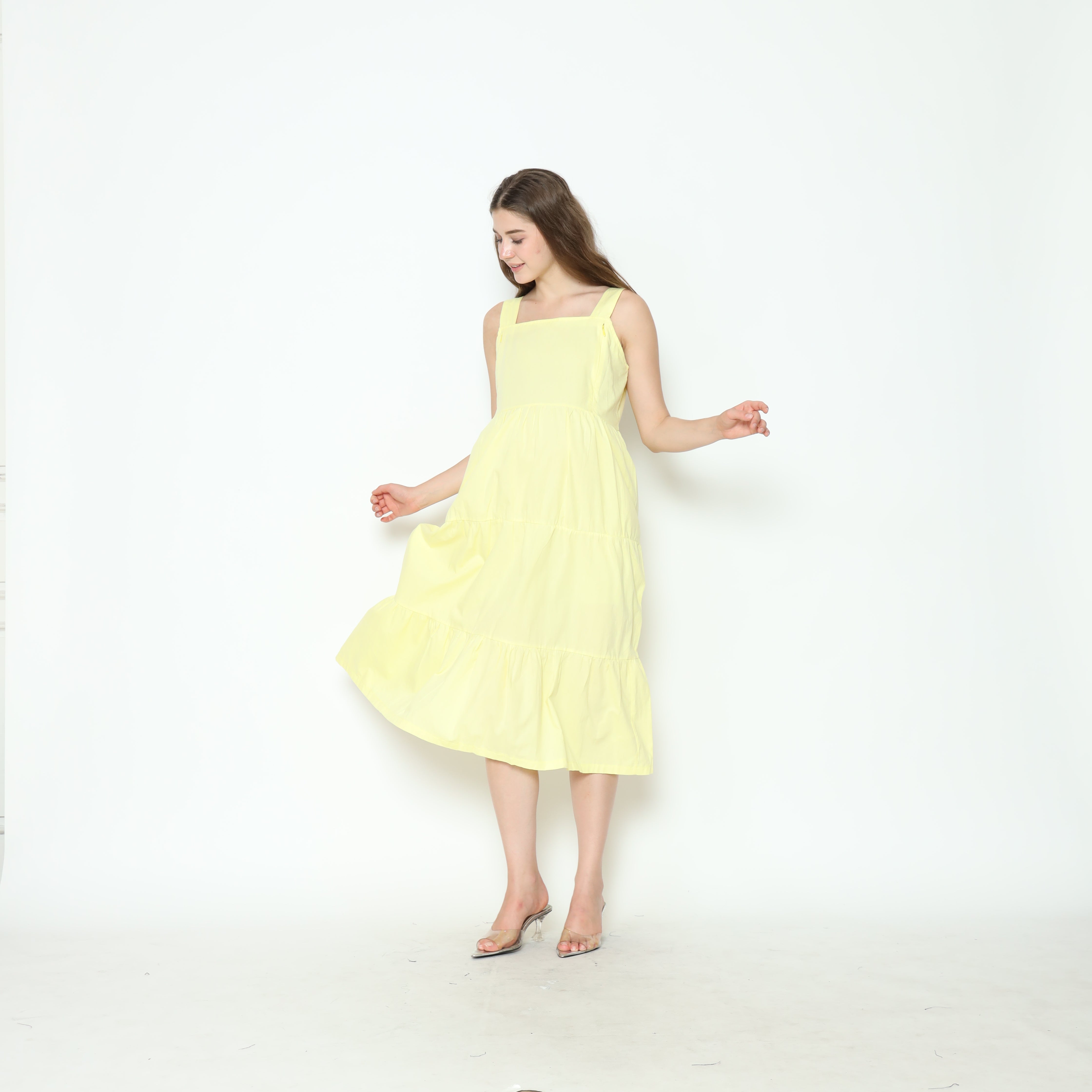 Serena Babydoll Midi Dress in Butter