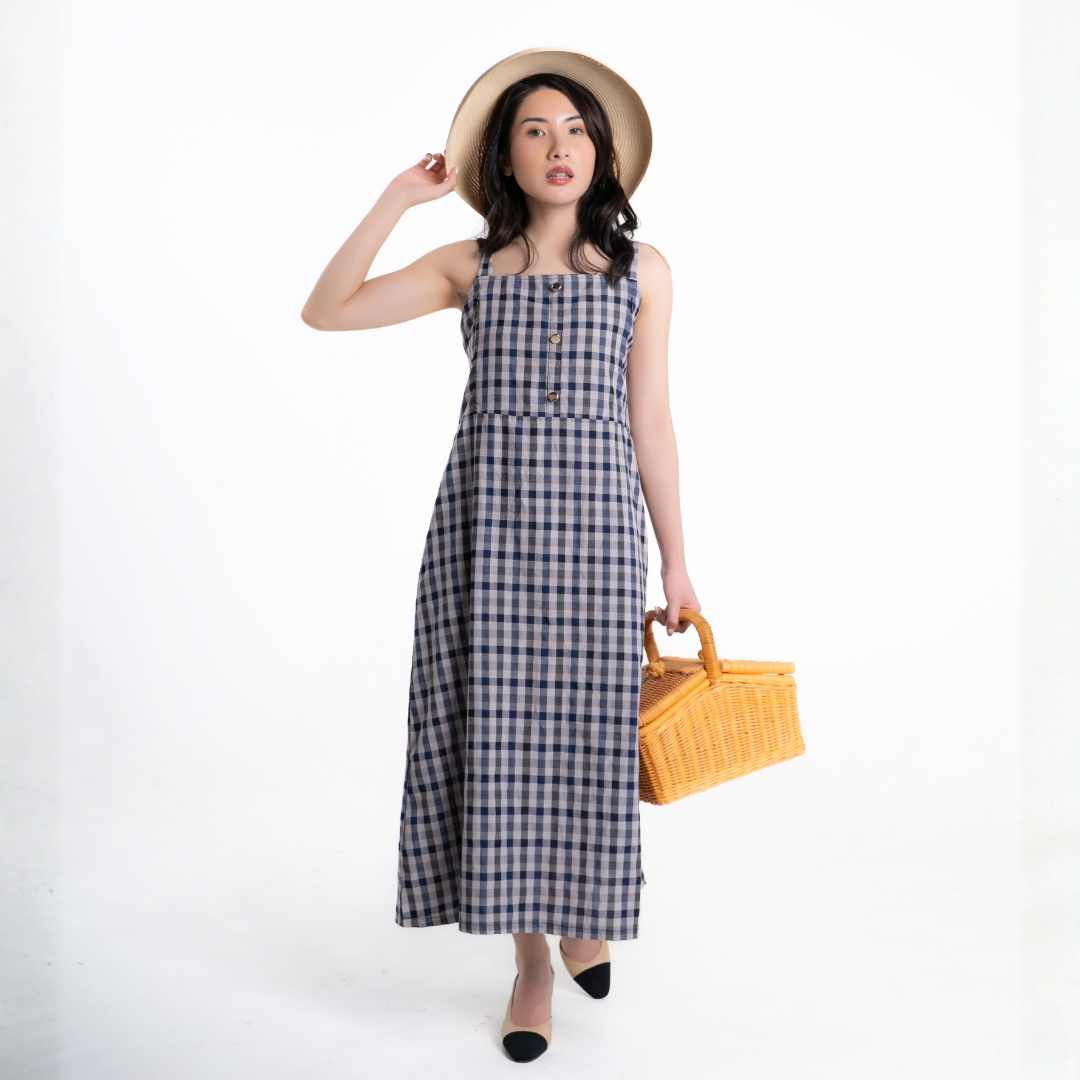 Aveline Gingham Nursing Dress in Twilight Plaid