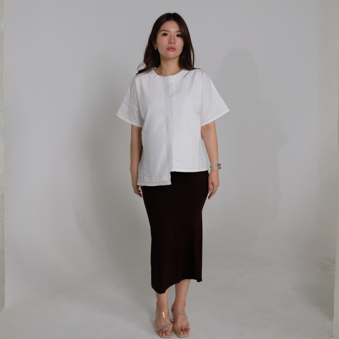 Mari Nursing Panel Top in White