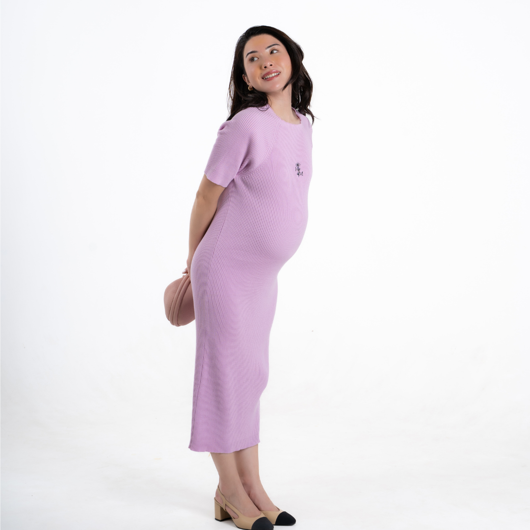 The Elara Knit Maternity Dress in Powder Rose
