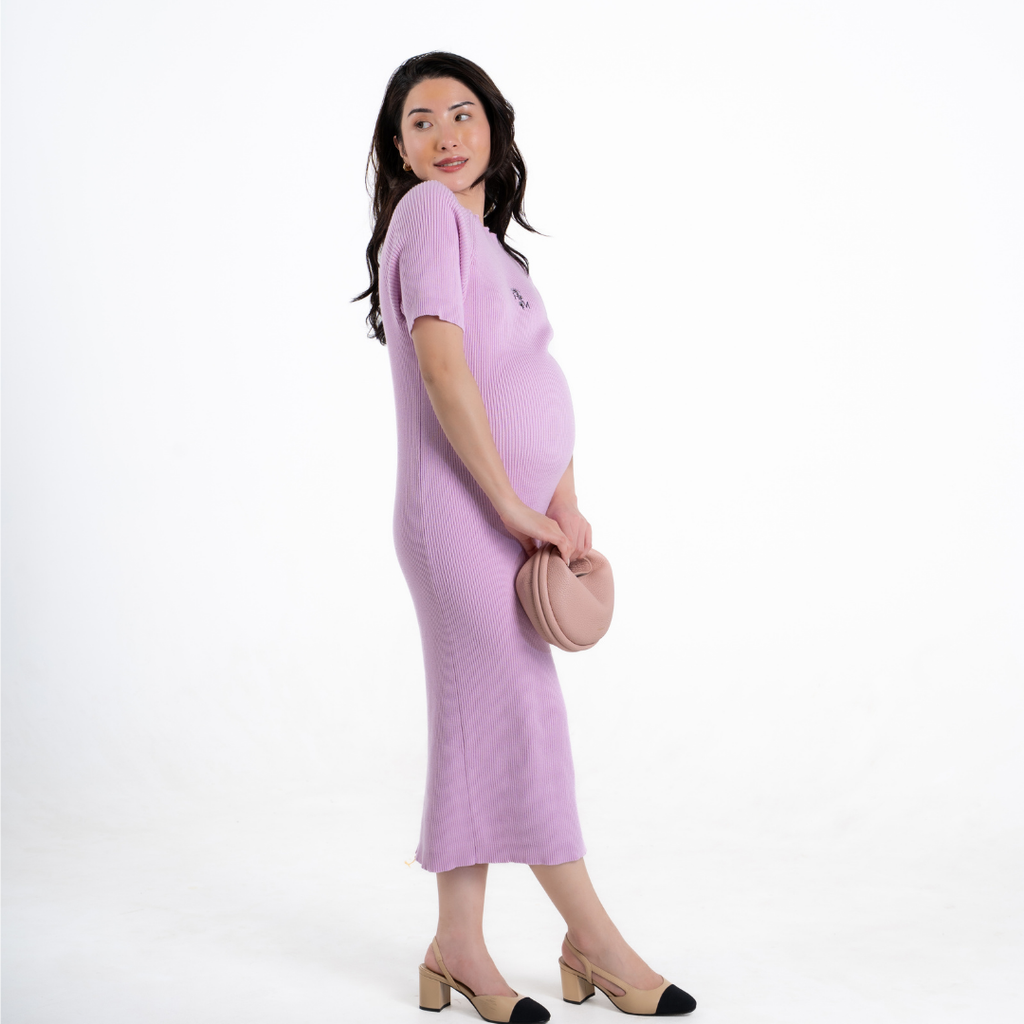 The Elara Knit Maternity Dress in Powder Rose