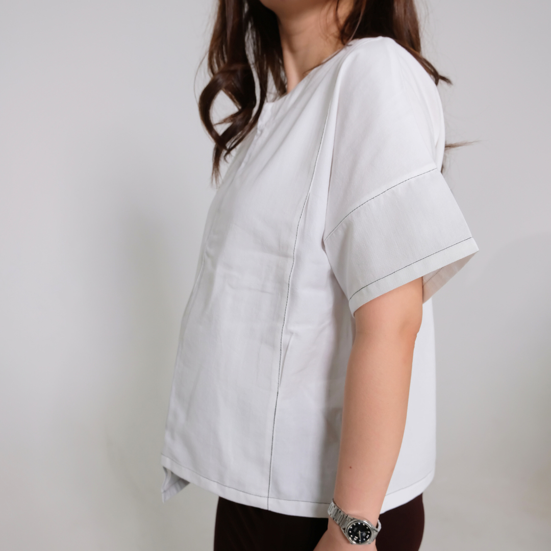 Mari Nursing Panel Top in White