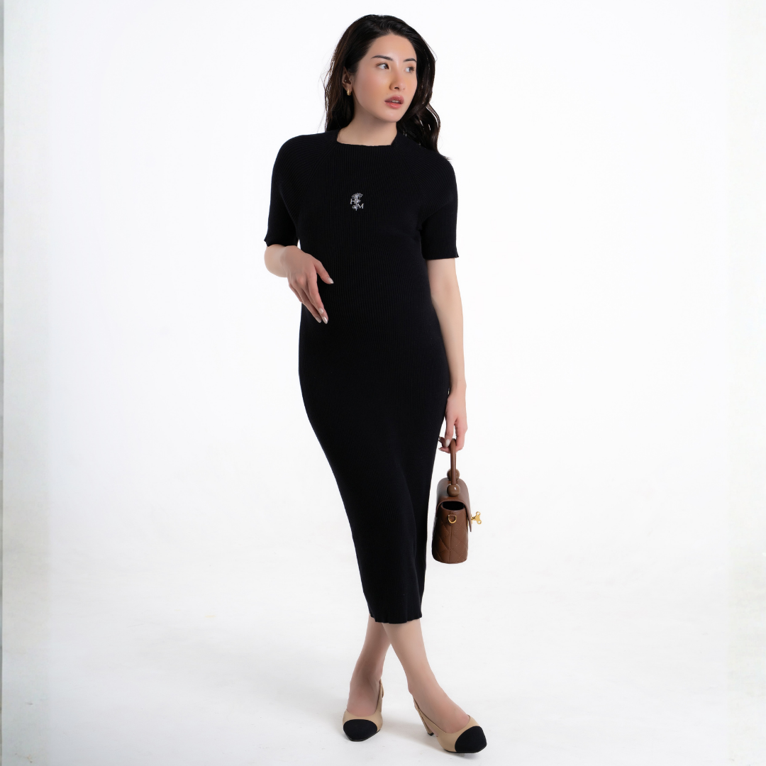 The Elara Knit Maternity Dress in Black