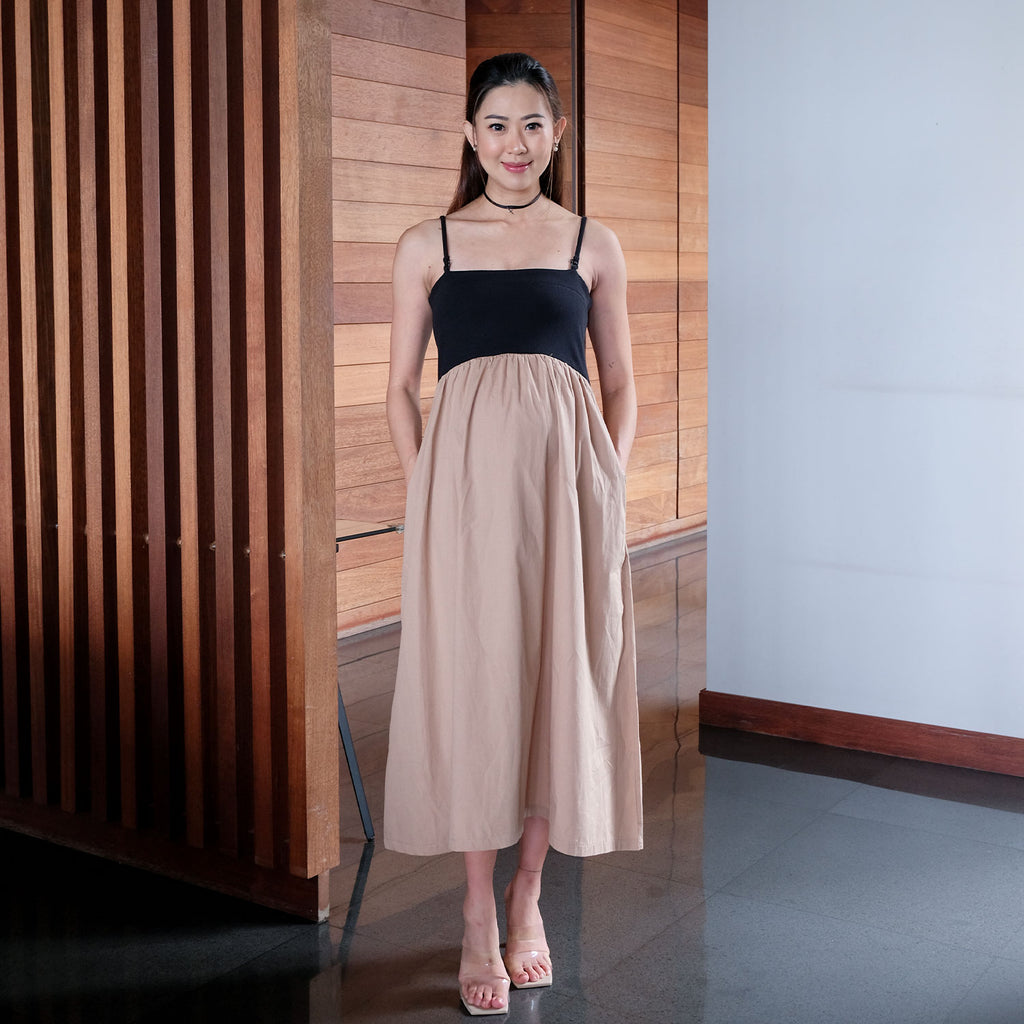 Amy Nursing & Maternity Dress in Tan