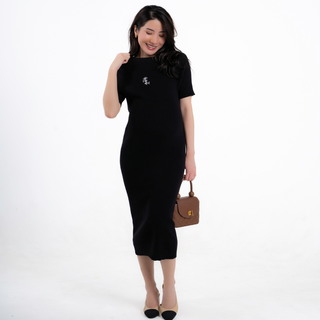 The Elara Knit Maternity Dress in Black