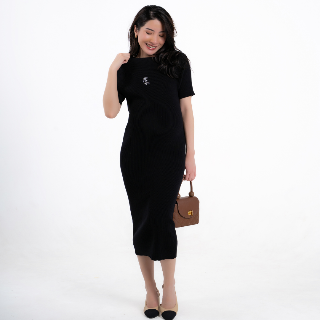 The Elara Knit Maternity Dress in Black