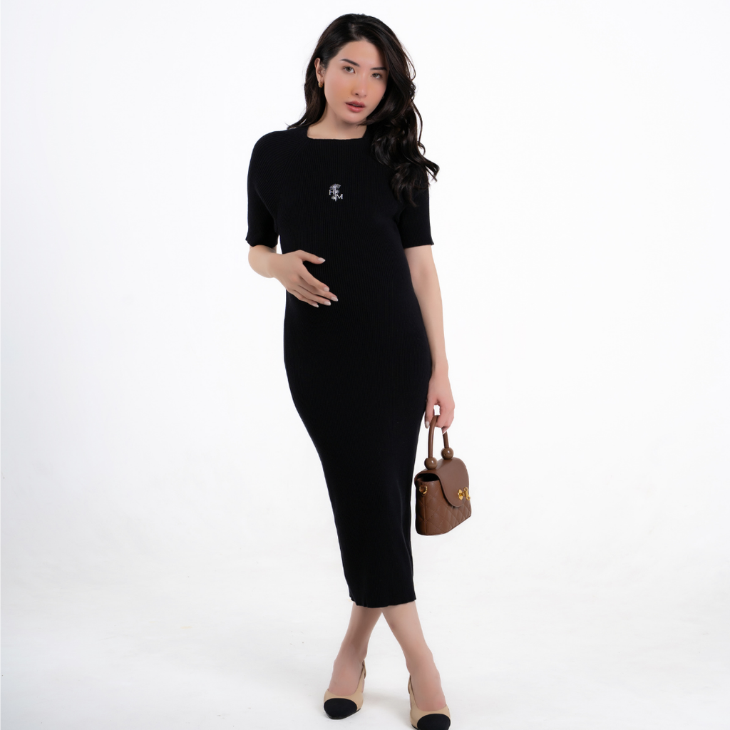 The Elara Knit Maternity Dress in Black