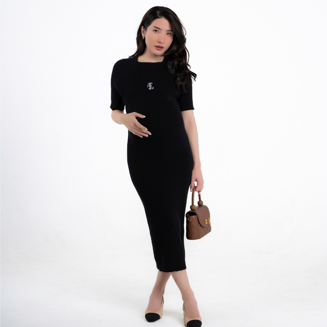 The Elara Knit Maternity Dress in Black