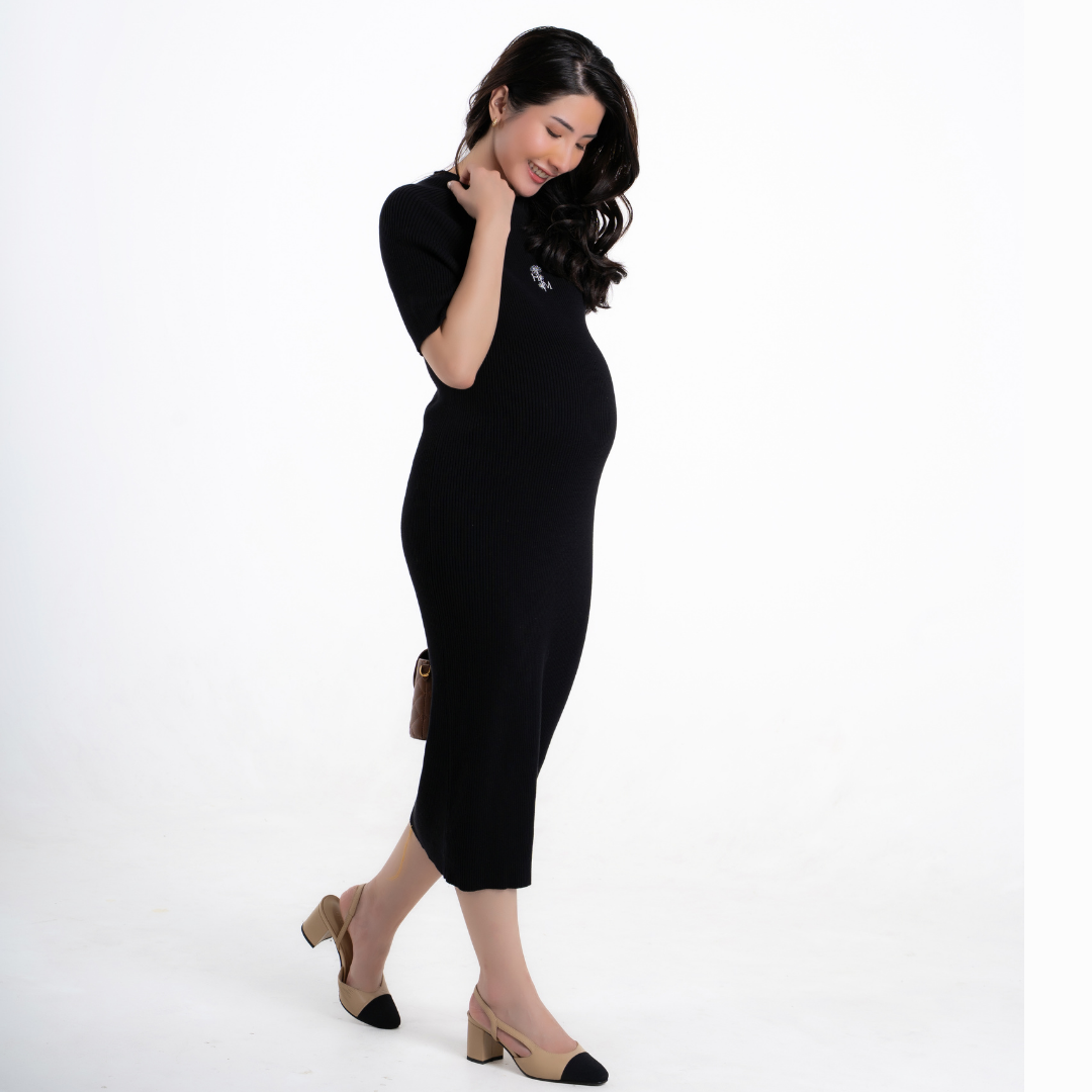 The Elara Knit Maternity Dress in Black
