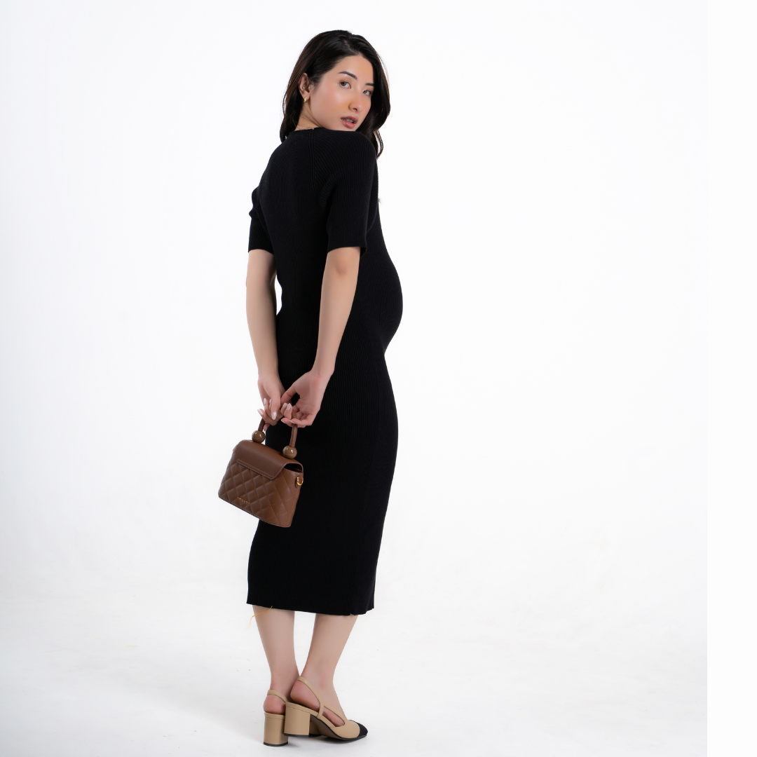 The Elara Knit Maternity Dress in Black