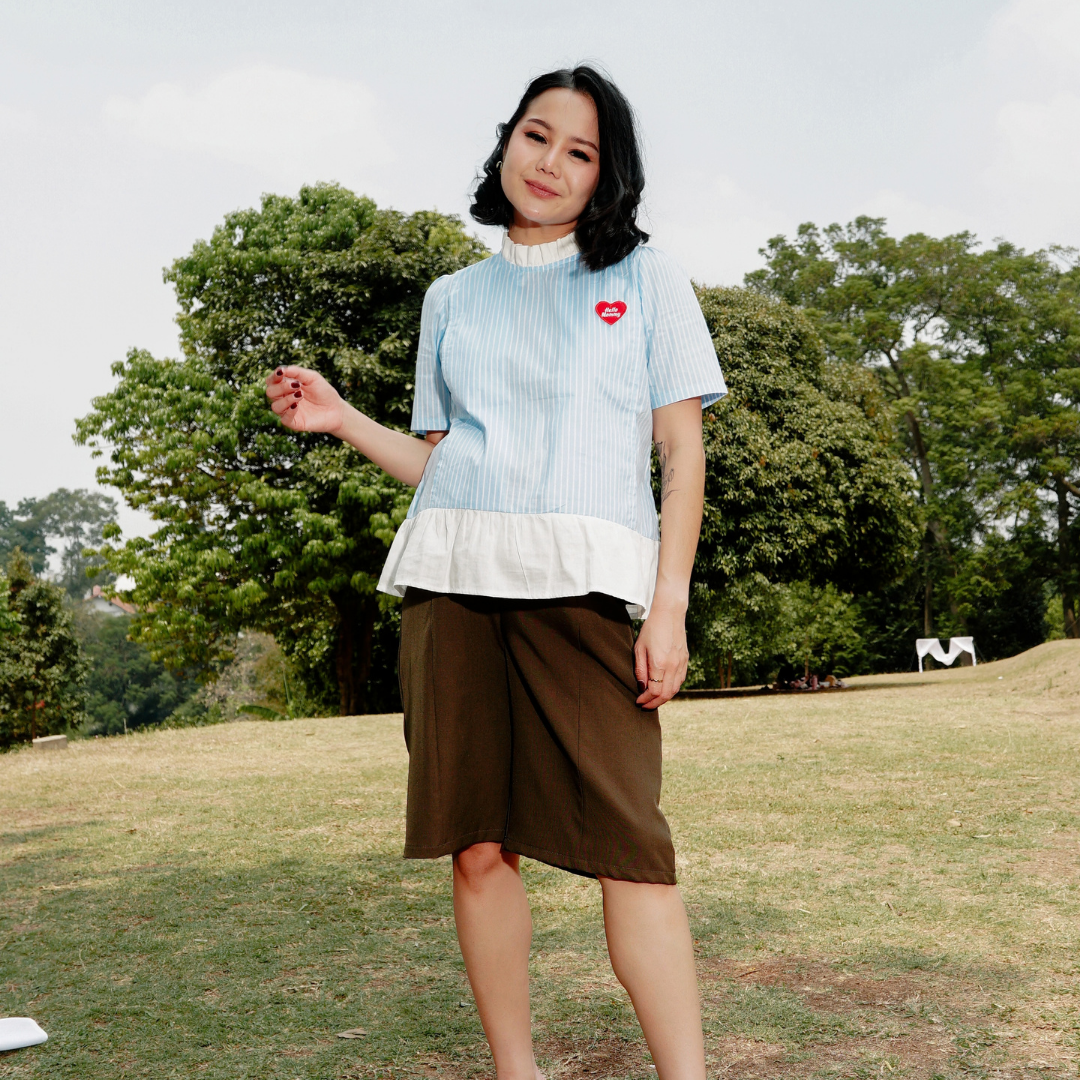 Tavi Peplum Nursing Blouse in Skyblue