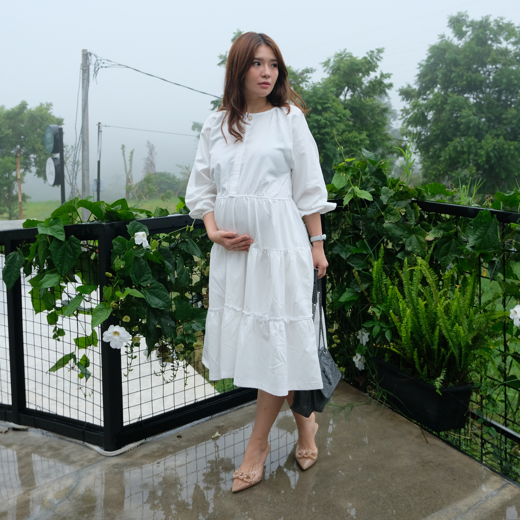 Chayara Ruffle Midi Dress in White