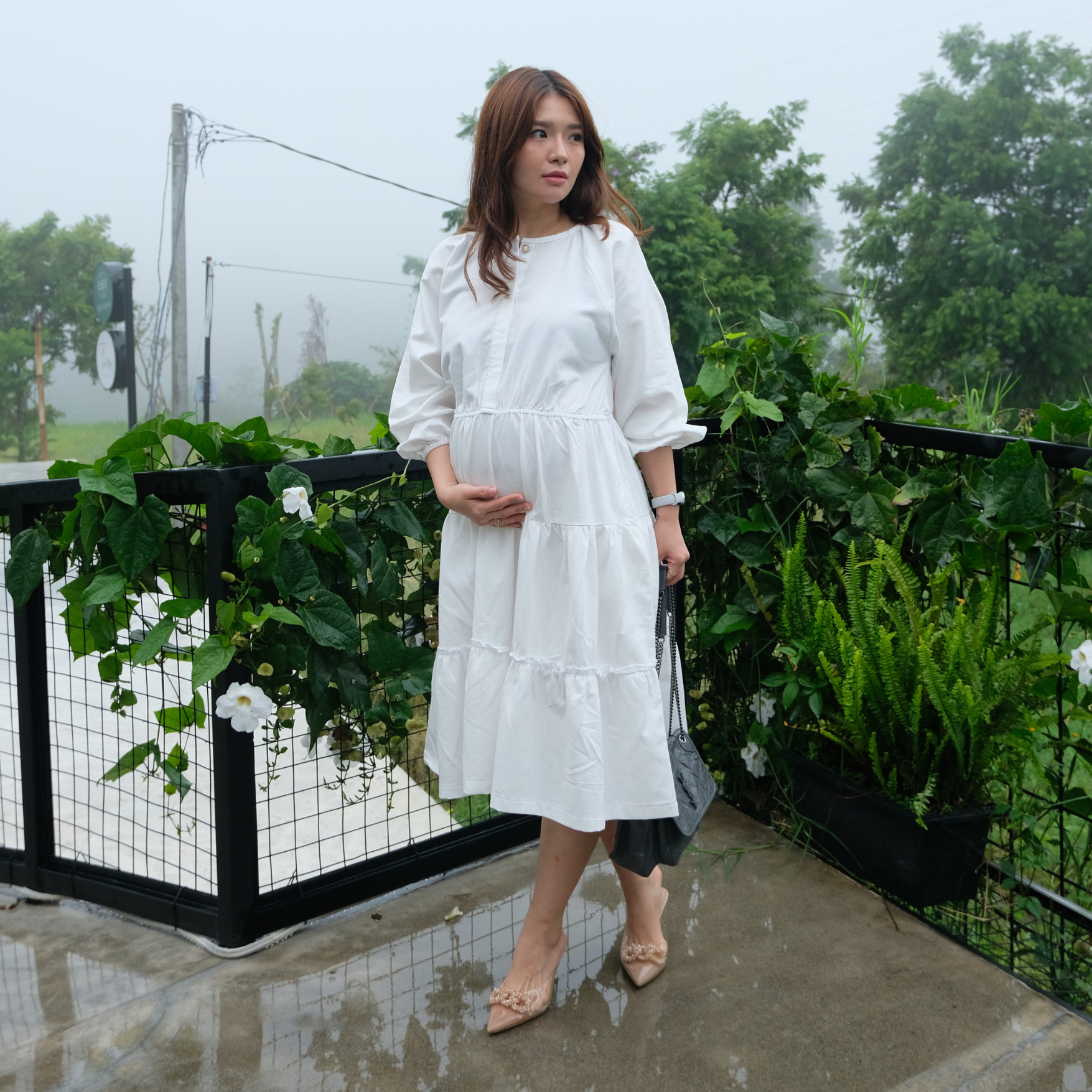 Chayara Ruffle Midi Dress in White