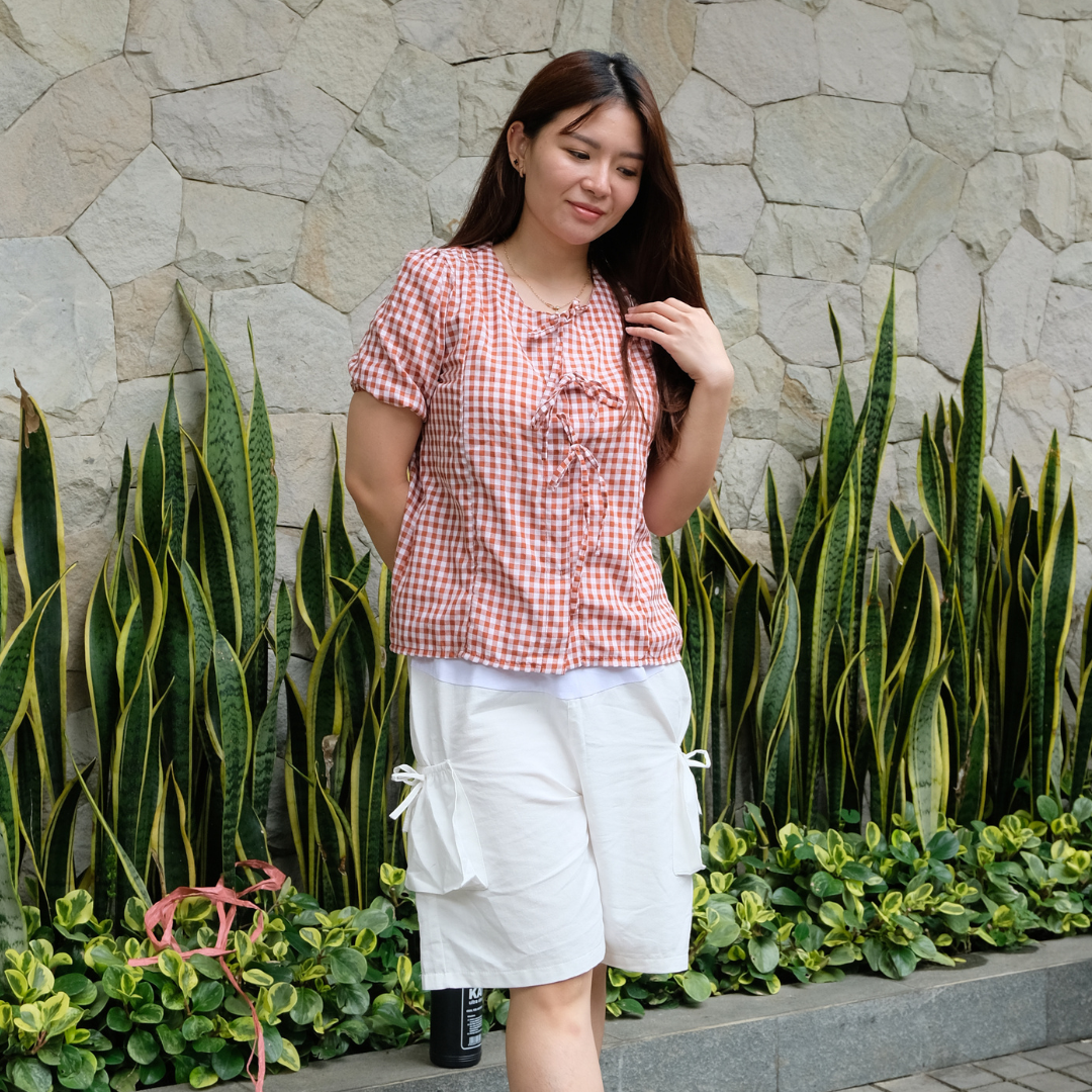 Alby Square Nursing Bow Top in Orange