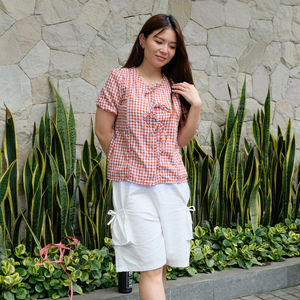Alby Square Nursing Bow Top in Orange