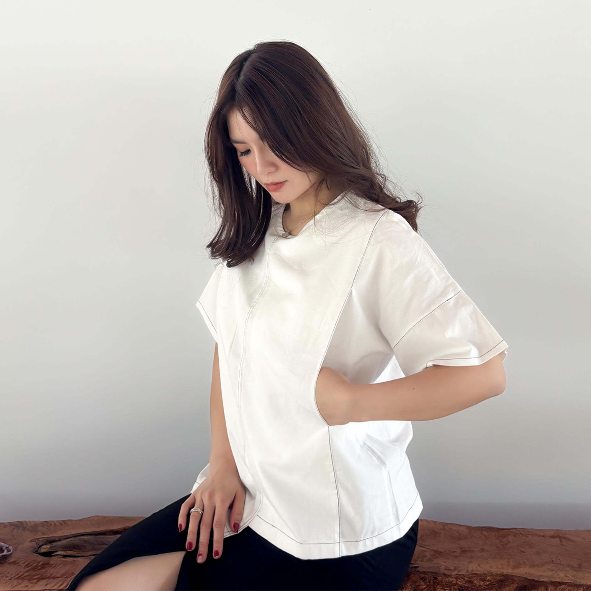 Mari Nursing Panel Top in White