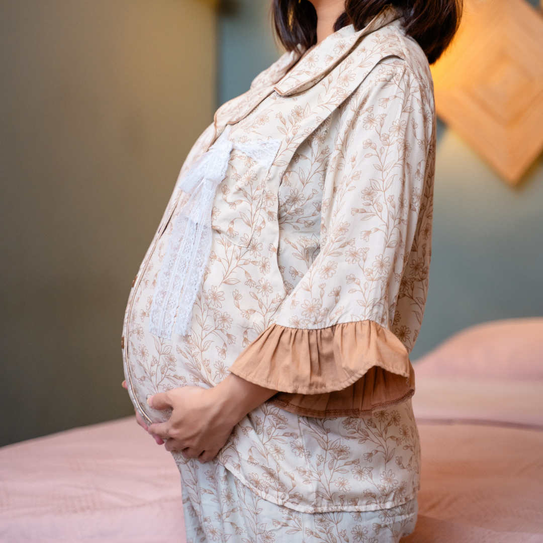 Roona Long Sets Pajamas in Beige Blossom