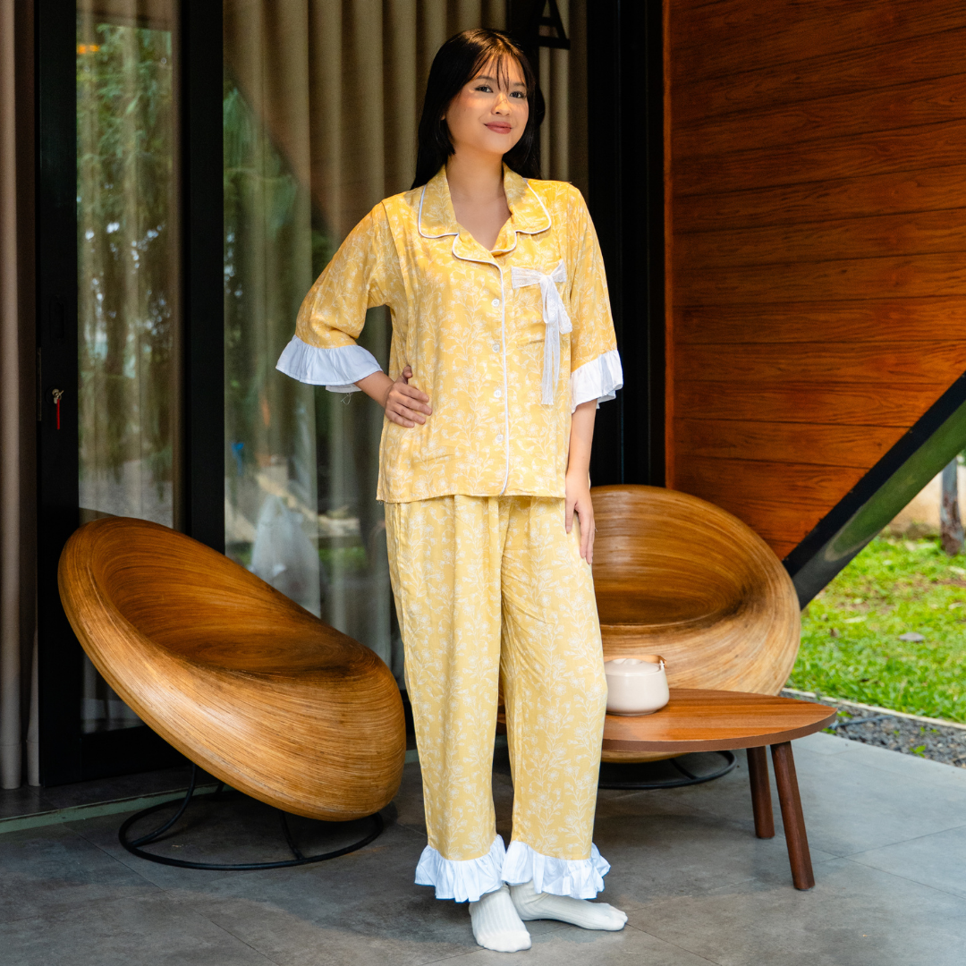 Roona Long Sets Pajamas in Golden Bloom