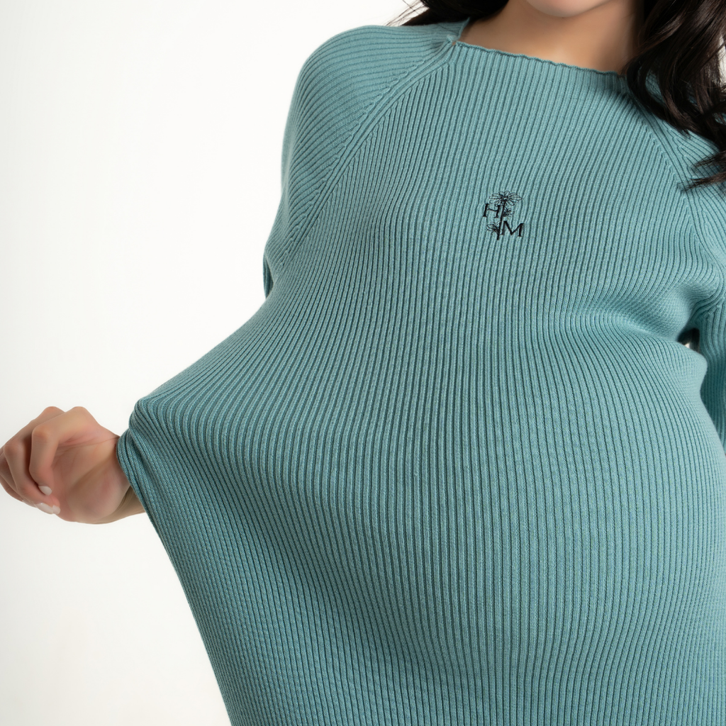 The Elara Knit Maternity Dress in Sage Mist