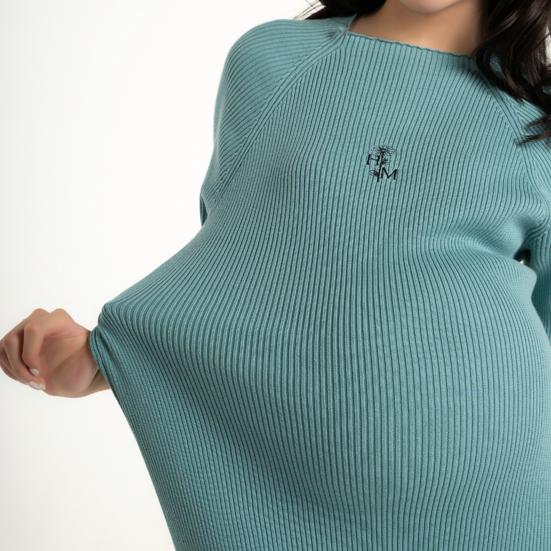 The Elara Knit Maternity Dress in Sage Mist