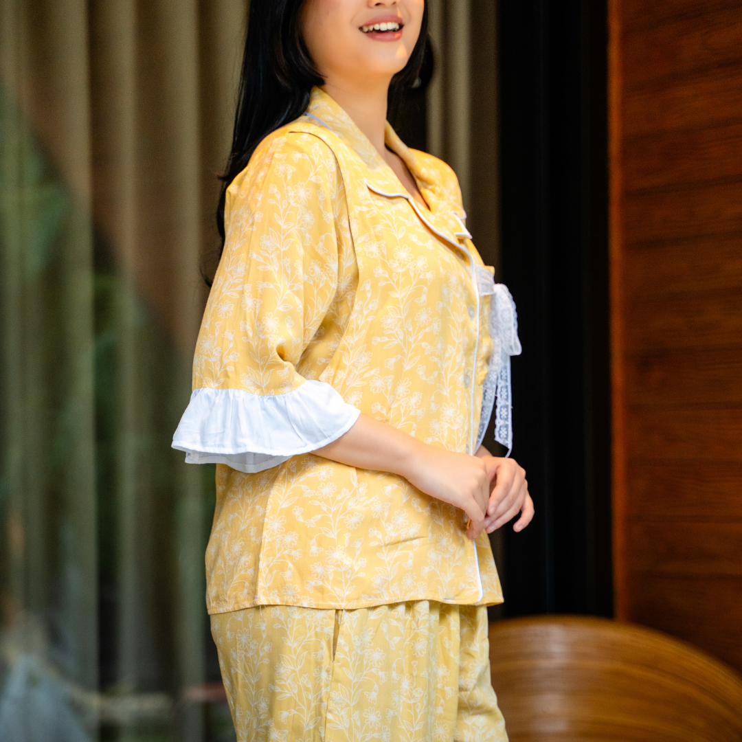 Roona Long Sets Pajamas in Golden Bloom